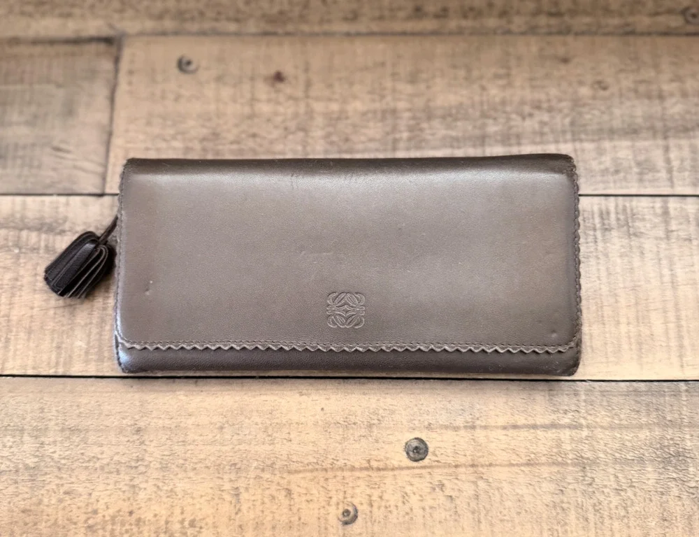 Loewe Wallet Womens Brown Leather Continental Tassel Zip Anagram Logo Spain